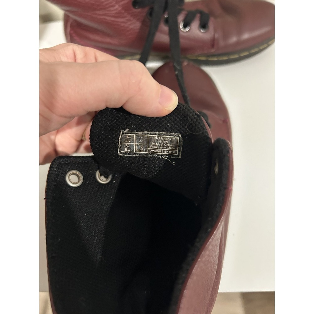 Doc Martens Burgundy Leyton Round Toe Leather Boots Size 6 - Picture 4 of 4